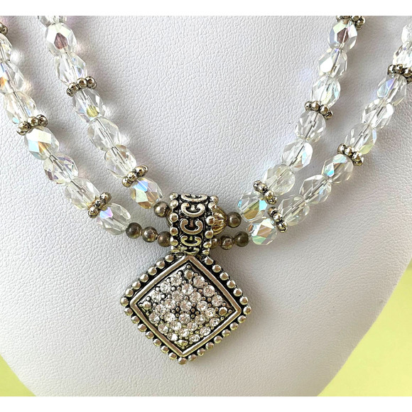 Midcentury Cocktail Party AB Crystal Bead Necklace/Pendant & Clip-on Earrings - Picture 3 of 8